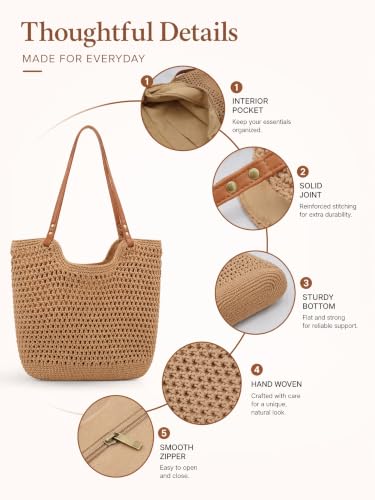 Image of TeeYee Boho Crochet Summer Handbag Handmade Cotton Rope Knit Shoulder Bags for Women Bohemia Tote for Travel