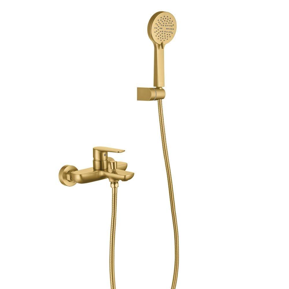 Milano Calli Bath Shower Mixer Set - Snow Gold Finish | Wall Mounted Rain Shower System | Solid Brass body Bathroom Faucet | Modern Lavatory, Vanity Tap | Water Control Valve For Shower Room