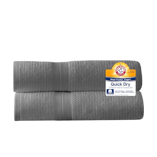 Arm & Hammer Quick Dry Hand Towels, 2 Piece, Grey