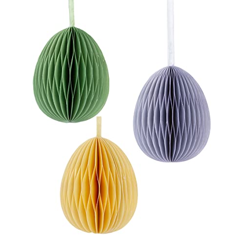 Talking Tables Honeycomb Easter Egg Decorations - Pack of 3 Paper Baubles for Tree in Green Yellow & Purple, Medium Size