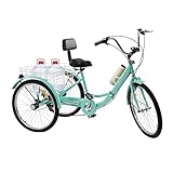 Diseño plegable: puedes doblar el marco con clips plegables. Gracias a la forma compacta y plegada de la bicicleta para adultos de 3 ruedas, se puede colocar fácilmente en el maletero de su coche para facilitar el transporte. También hay una cesta en la parte posterior para que puedas llevar más cosas después de comprar. Pequeñas ruedas de radios de aluminio con un diámetro de 24 pulgadas y un perfil más ligero te facilitan el viaje.