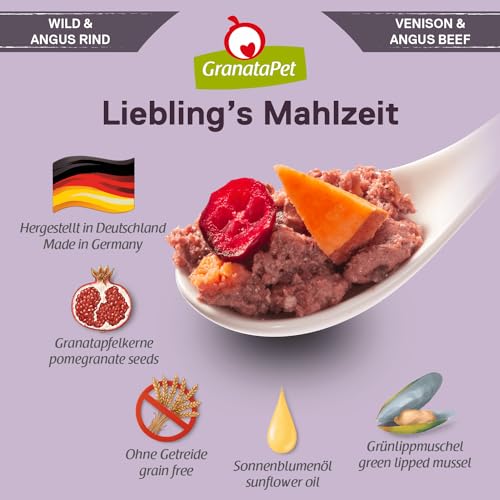 GranataPet Liebling's Mahlzeit Wild & Angus Rind, Nassfutter für Hunde, Hundefutter ohne Getreide & ohne Zuckerzusätze, Alleinfuttermittel, 6 x 400 g