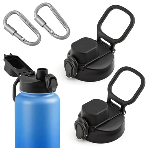 Zorivane 2 PCS Replacement Spout Lid for Wide Mouth with D-Ring Shape Locking Carabiner Water Bottle Lid Replacement Compatible with Hy-DRO Flask Bubba Cont-igo Iron Flask
