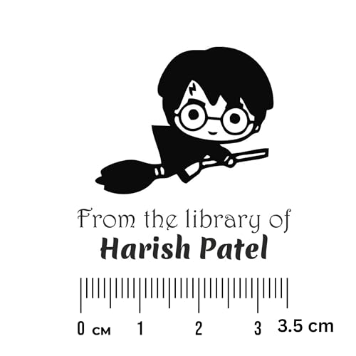 Image of Kunya Personalised Book Stamp with Your Name(3.5 cm Dia), customised for Stamping Books for Readers, Great Gift for booklovers, Kids, Teachers (Flying HP)