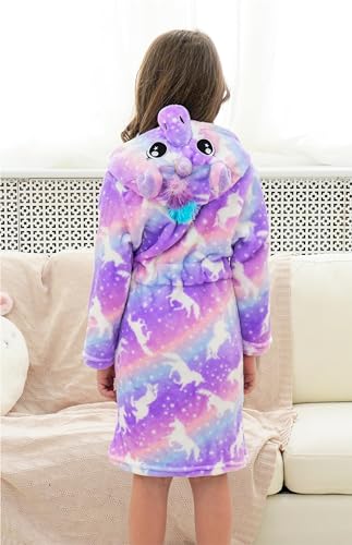 Doctor Unicorn Girls Fleece Hooded Robe Toddler Warm Fuzzy Bathrobe3