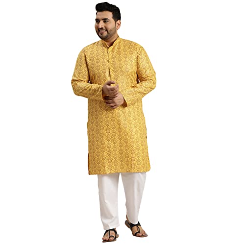 Sojanya Plus (Since1958) Men's Cotton Blend Navy Blue and Black Printed Kurta and White Pyjama Set