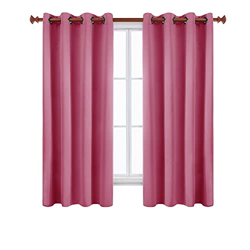 Image of Deconovo Solid Blackout Curtains Thermal Insulated Curtains Grommet Top Room Darkening Curtains for Bedroom 52W x 63L Inch Fuchsia 1 Pair