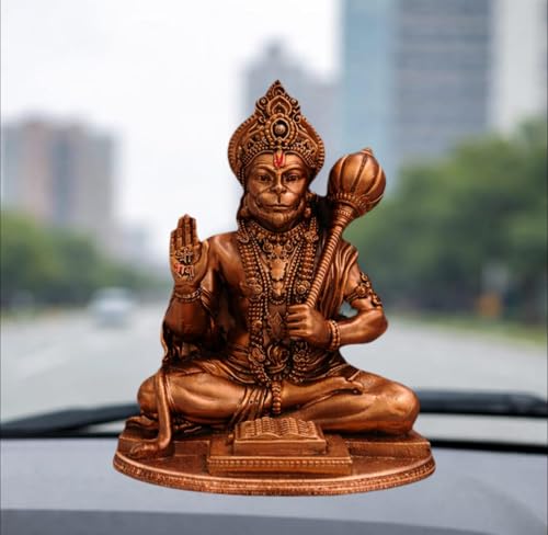 Image of Yadava Resin Handcraft Car Dashboard Bahubali Hanuman Ji, Hanuman Ji Murti for Home,Office Sankat Mochan Balaji Bajrangbali Idol for Pooja Temple Showpiece Vastu Gift Decoration (Golden-Hanuman-*-)