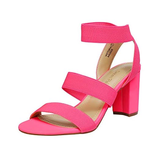 DREAM PAIRS Women's Neon Pink Open Toe High Chunky Elastic Strap Dress Heel Sandals Size 7 US Victoria