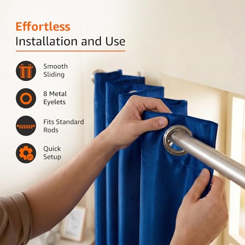 Image of Amazon Basics - Room Darkening Blackout Door Curtains, 100% Room Darkening | 9 Feet |Set of 2| Plain Design | for Living Room and Bedroom | 115cmx 274cm, Color- Blue