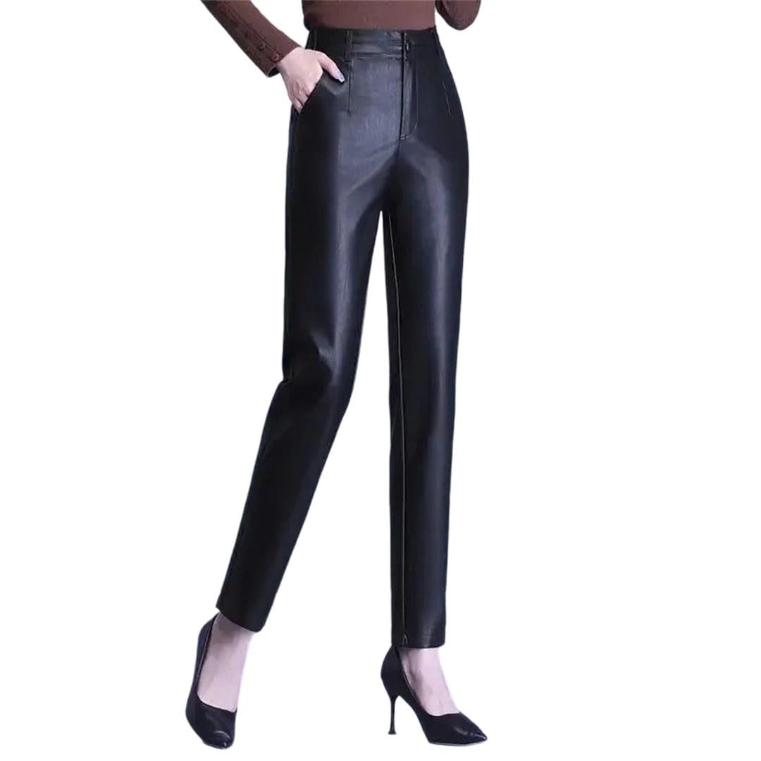 Womens Genuine Leather Sheepskin Ankle-Tied Harem and Pants Elastic High Waist Pants