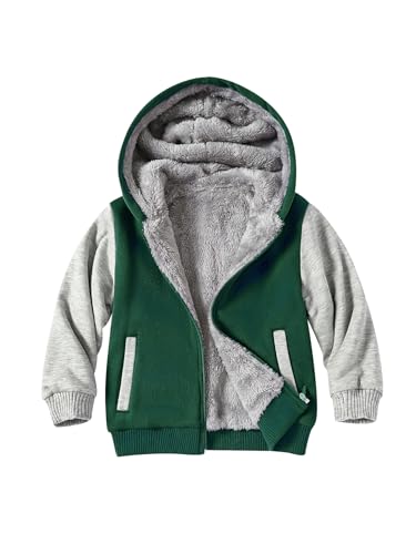 Image of Kids Zip-Up Hooded for Boys Sherpa Lined Jacket Winter Outdoor Sweatshirt Warm Coat 3-14 Years