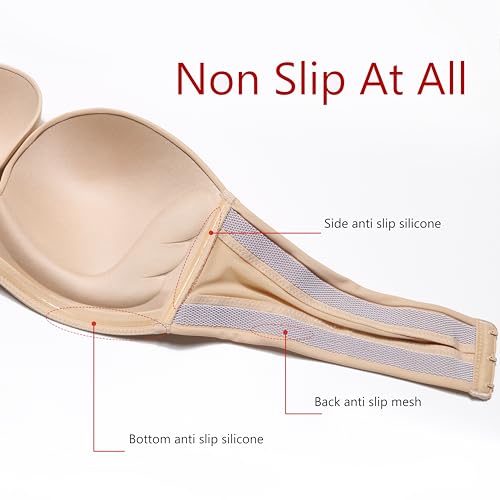DotVol Push up Lift Women's Bra Seamless Wireless Anti-Slip Strapless brallate with Shape Support(Beige,30C) - Image 4