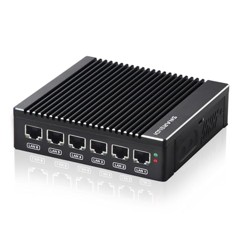 Sharevdi Micro Firewall Appliance, Lüfterloser Mini PC Intel N3700 4Cores/4Threads, 6X Intel 2.5 GbE i226-V LAN,AES-NI,DDR3 8GB SSD 128GB Router...