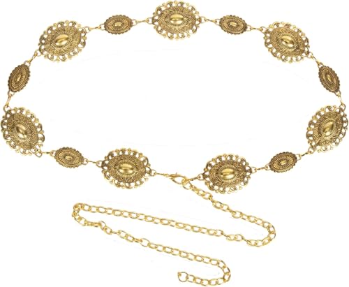 Women Western Concho Chain Belt - Fashion Gold Metal Waist Cowgirl Belt for Dresses Jeans4