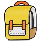 Aobiono Kawaii Rucksack, niedlicher Cartoon-3D-Spring-Stil, 2D-Zeichnung aus Comic-Papier, Anime-Büchertasche, Schulbedarf, lustiger Tagesrucksack (gelb)