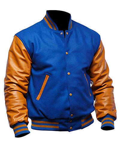 Image of Men Varsity Jacket College Baseball Letterman Wool Jacket Leather Sleeves