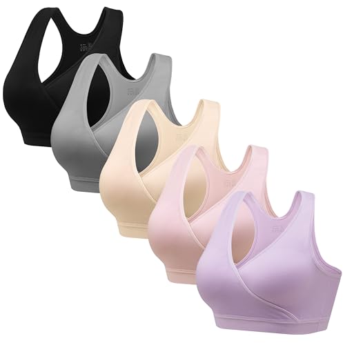 Image of HBselect Nursing Bras for Breastfeeding, Maternity Nursing Sleep Bra Wireless Pregnancy Sleep Bralette 3/5 Pack
