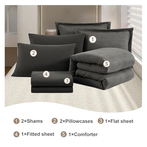Geniospin King Comforter Set - 7-Piece Soft Bedding Set for All Seasons (Grey, 102x90)