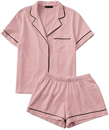 Floerns Women's Notch Collar Short Sleeve Sleepwear Two Piece Pajama Set Light Pink M