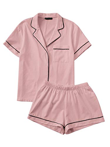 Floerns Women's Notch Collar Short Sleeve Sleepwear Two Piece Pajama Set Light Pink M #TOP6