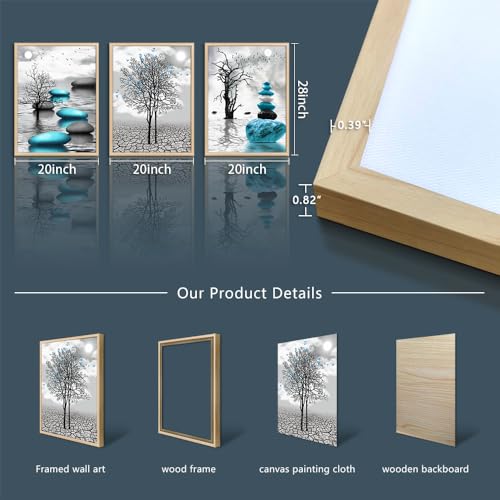 Natural Wood Framed Canvas Wall Art for Living Room Wall Decor for Bedroom Blue Abstract Wall Pictures Bathroom Black and White Paintings Office Decoration Modern Home Decor Framed Art Prints