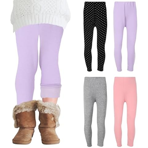 Chuarry Girl’s Winter Leggings Fleece Lined Warm Basic Pants Thick for Kid Toddler (Pink, White Dot, Purple, Gray,12-13Y) Cover