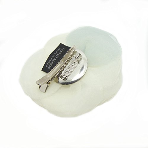 Pinza para cabello con flor de tela de seda blanca miniatura 2