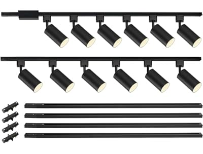VANoopee 12 Light GU10 LED Track Lighting Kit with 13FT H Type Track Lighting Rail & Floating Canopy Connector, Modern Kitchen Track Lighting Fixtures Ceiling Spot Light, Track Heads Black (No Bulbs)