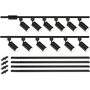 VANoopee 12-Light GU10 LED Track Lighting Kit with 13FT H Type Track Lighting Rail & Floating Canopy Connector, Modern Kitchen Track Lighting Fixtures Ceiling Spotlight, Track Heads Black (No Bulbs)