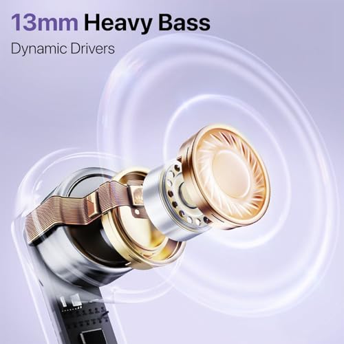 Image of Vaku Luxos BOOMX Wireless Earbuds Bluetooth 5.4 TWS Headphones 60H Playback Bass Stereo 13mm Drivers Gaming Low Latency HD Calls Touch Control Fast Charging IPX Waterproof- Light Purple