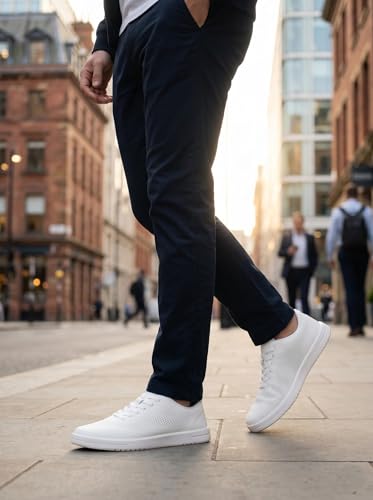 Image of Men's Barefoot Dress Shoes - Zero Drop Comfort Breathable Micro-Perforated Learher, No Break-in Needed, Slip-On Elastic Laces for Business & Travel
