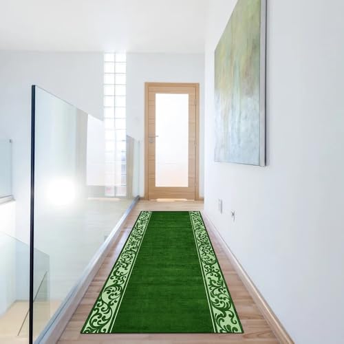 Alfombra para pasillo verde oscuro de 90x280 cm lavable 6