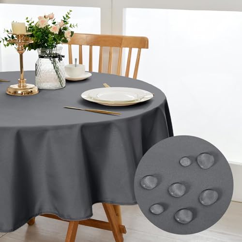 DWCN - Nappe Ronde Anti-Taches Lavable et imperméable - pour Salle à Manger, Noel, Jardin, fête, Mariage ou Maison - Gris Clair - 140 cm