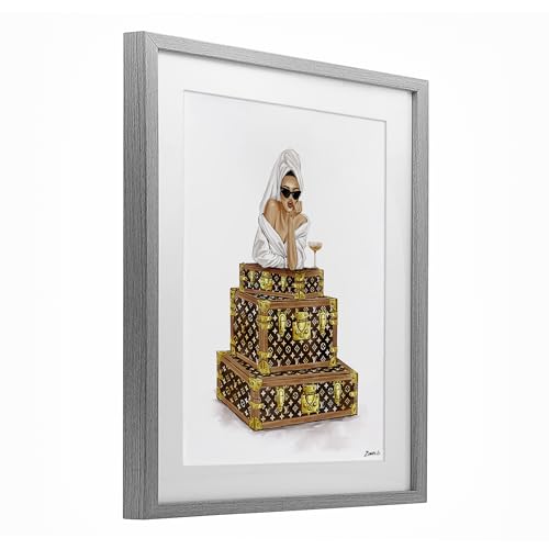 Stupell Industries Luxury Bathrobe Girl & Champagne Gray Framed Print Under Glass design by Ziwei Li, 16 x 133