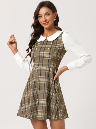 Image of Allegra K Women's Peter Pan Collar Contrast Color Button Decor A-Line Preppy Plaid Mini Dress