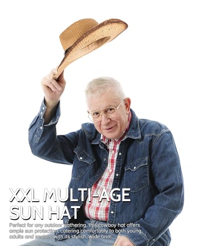 Image of Zylioo Oversize XXL Straw Cowboy Hats,Large Summer Fedora Hat,Unisex Wide Brim Beach Hat with Belt Buckle