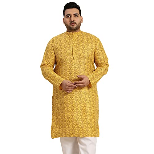 Image of SOJANYA Plus Men's Navy Blue Self-Design Cotton Linen Printed Kurta
