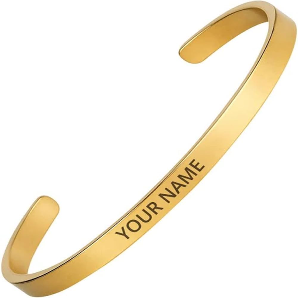 1 Year Colour Guarantee Cuff | Personalized Adjustable Golden Bracelet for Men & Women | Free Engraving | Fade, Tarnish & Rust Resistant