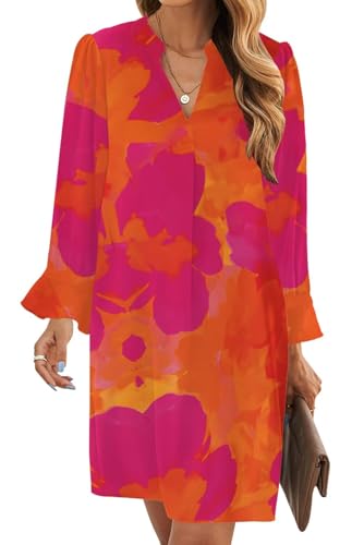 Image of Wkior Womens Fall Ruffle Long Sleeve V Neck Shift Dresses (S-XXL)