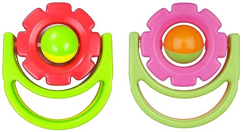 Image of Babify BPA-Free Non Toxic Toddler Sound Making Crown Baby Rattle for Baby Set of 2, (Pink & Red)