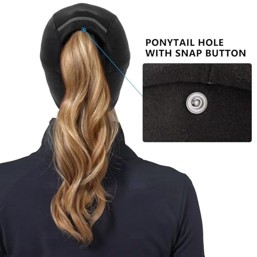 GADIEMKENSD Winter Fleece Hats Reflective Ponytail Hat for Women Baseball Caps with Earflap Drop Down Ear Warmer Mens Skull Cap Beanie with Visor Cold Hat for Outdoor Snow Ski Hiking Running Black