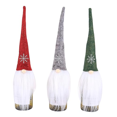 Snadulor 3 fundas para botellas de vino de gnomo de Navidad, adornos de botella de felpa de gnomo para decoración de mesa de comedor de Navidad, color aleatorio