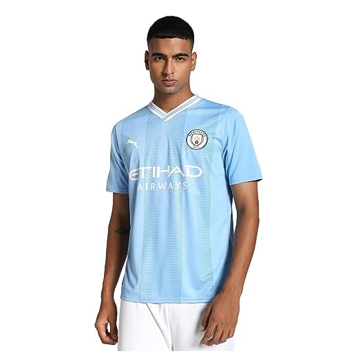 Manchester City FC Men’s 2023/24 Replica Home Soccer Jersey - Team Light Blue - Size: S