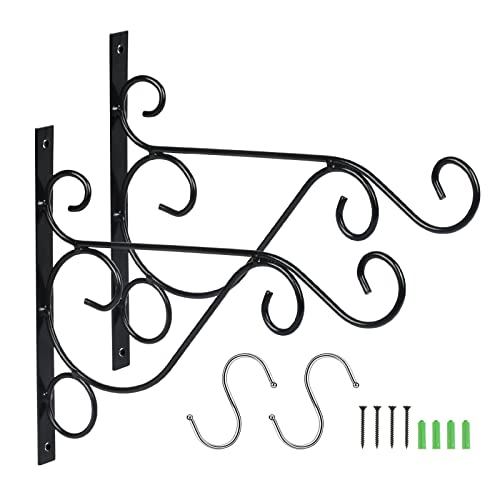 Matogle 2pcs Supports Murals pour Plantes Suspendues Exterieur Crochets Noirs en Fer Forgé pour Suspension Pot Fleurs Panier Jardin Balcon Décoration Accroche Lanterne