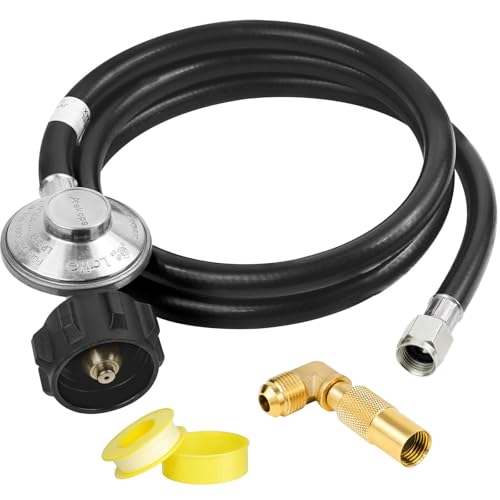Aekops 5 FT Propane Adapter Hose with Regulator for Blackstone 17/22-inch Griddle Gas Grill Regulator and hose with 90 Degree Elbow Adapter for blackstone 5471 Griddle QCC1 Inlet CSA Certified