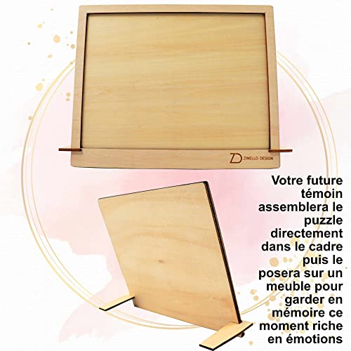 ZINELLO DESIGN - Puzzle aus Holz, Willst du mein Zeuge sein, originelle und personalisierte Geschenkidee, um Ihre Anfrage für Ihre Hochzeit zu machen, außergewöhnliche Ankündigung EVJF (mit Rahmen)