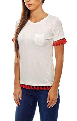 Preisvergleich Produktbild Rundhalsshirt T-Shirt mit Quasten Ecru-Koralle 71717 (42)