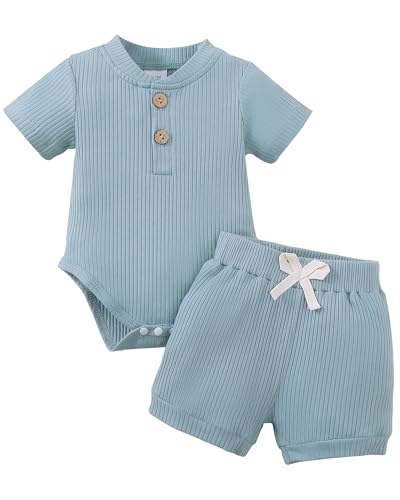 Image of Jecson Newborn Boy Clothes Baby Boy Outfits Set Baby Boy Summer Clothes Soft Cotton Short Sleeve Top and Shorts for 0-18M