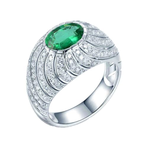 Image of RDSGYZ Emerald Ring White Gold 9ct Size M, Women's Engagement Wedding Bands with 1ct Oval Emerald and Moissanite 0.69ct